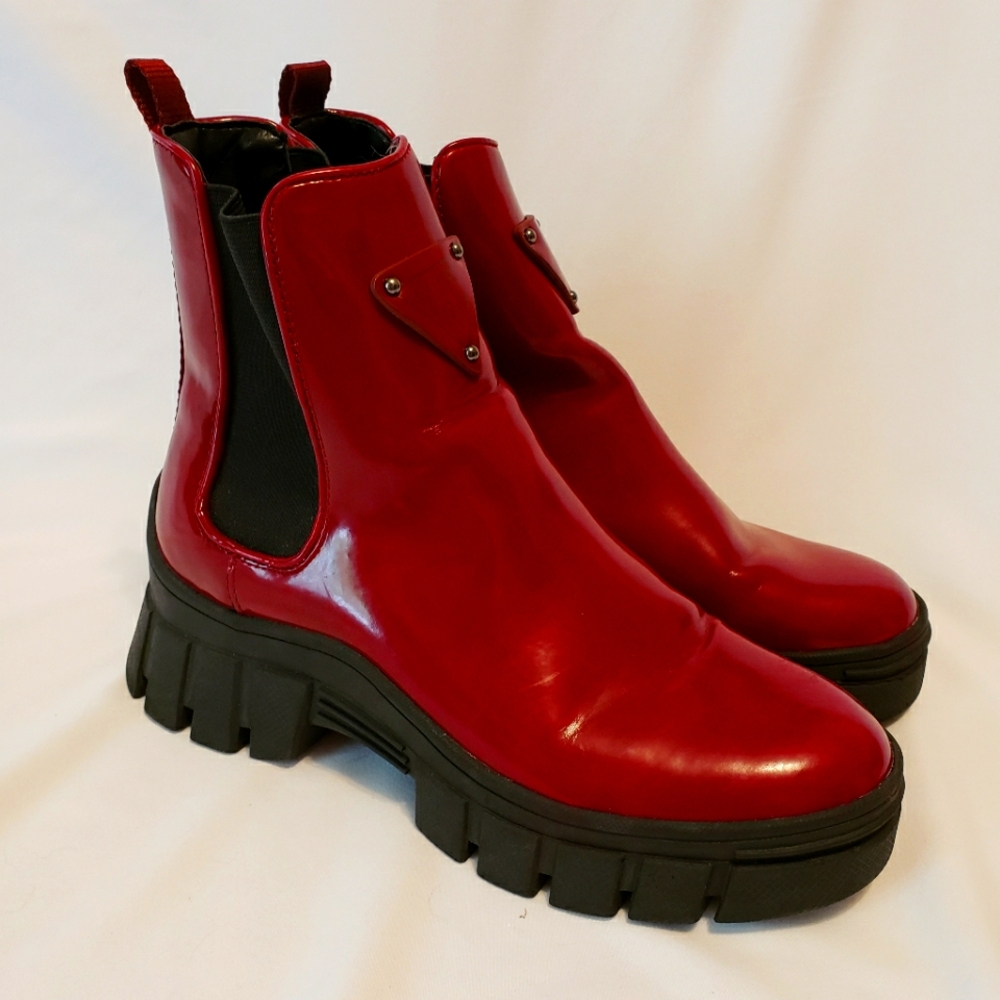 Guess Red Ankle Boots with Black Soles